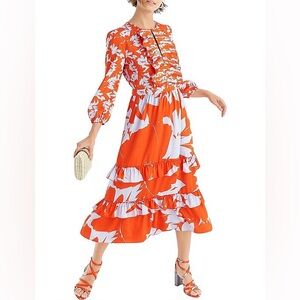 J. Crew Ratti Orange and Blue Palms dress